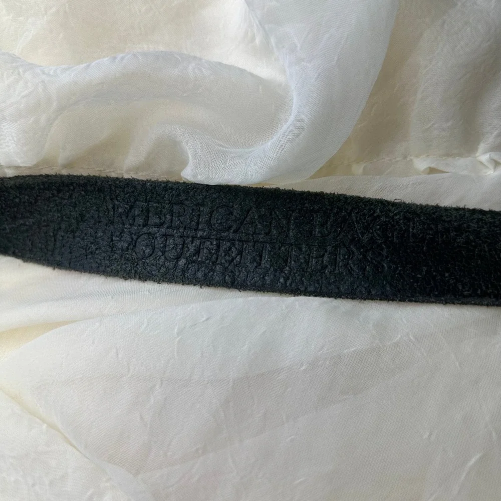 American‎ Eagle Belt Mens 35 Black Leather Buckle VTG Rugged Eagle Logo Y2K